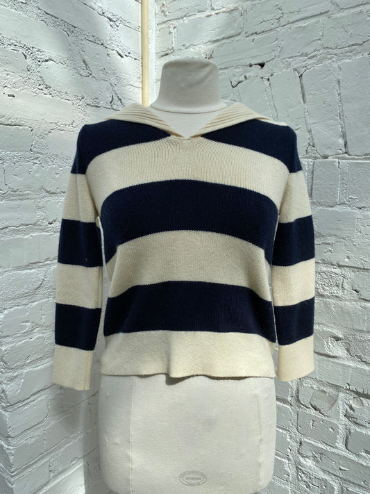 Christian Dior Navy & Cream Cashmere & Wool Striped Sweater, 2