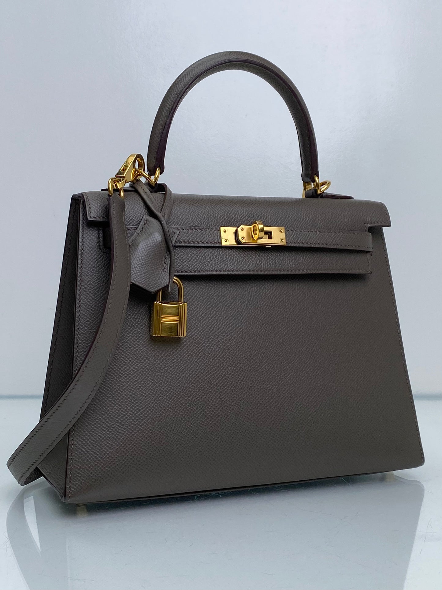 Hermes Kelly 25 Etain Epsom GHW #Y