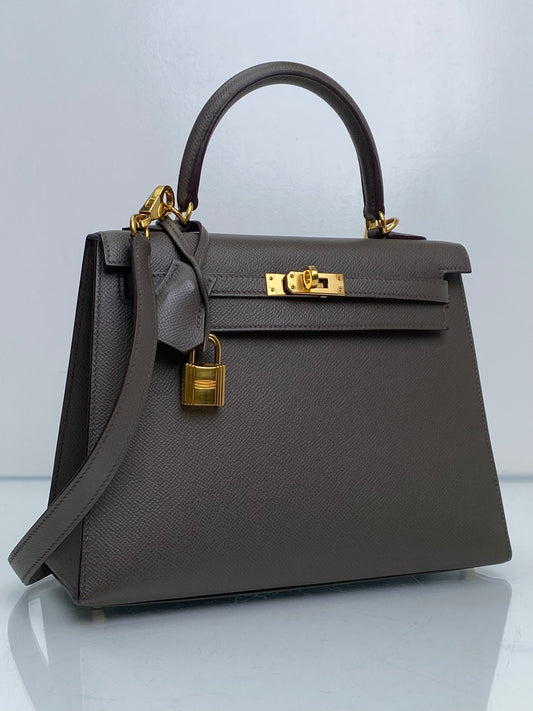 Hermes Kelly 25 Etain Epsom GHW #Y