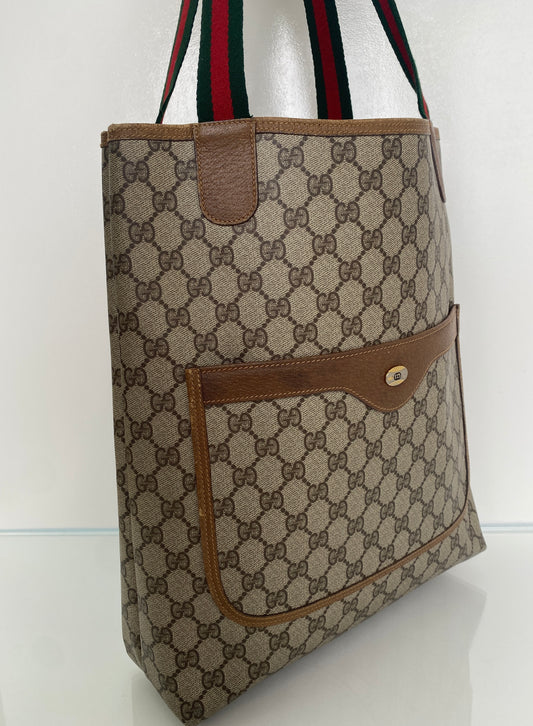 Gucci Web Stripe Strap GG Supreme Tote