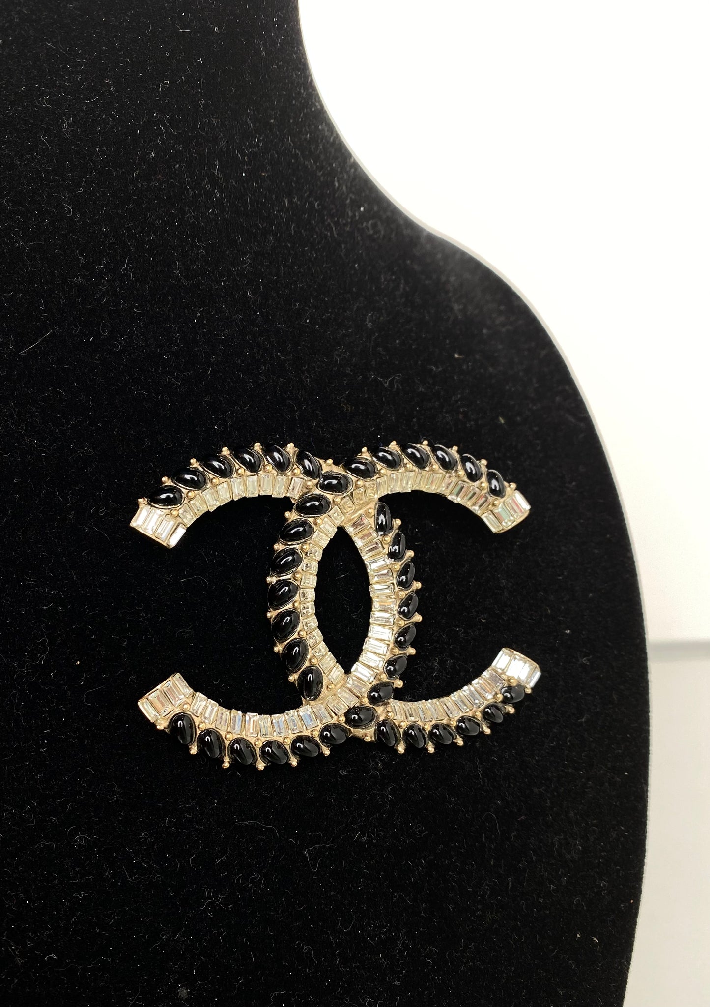 Chanel Oversized Black/Rhinestone Coco Mark Brooch