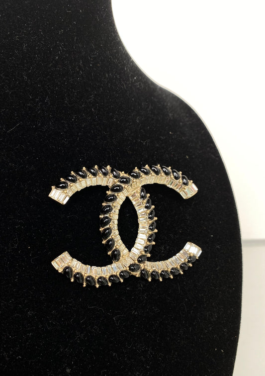 Chanel Oversized Black/Rhinestone Coco Mark Brooch
