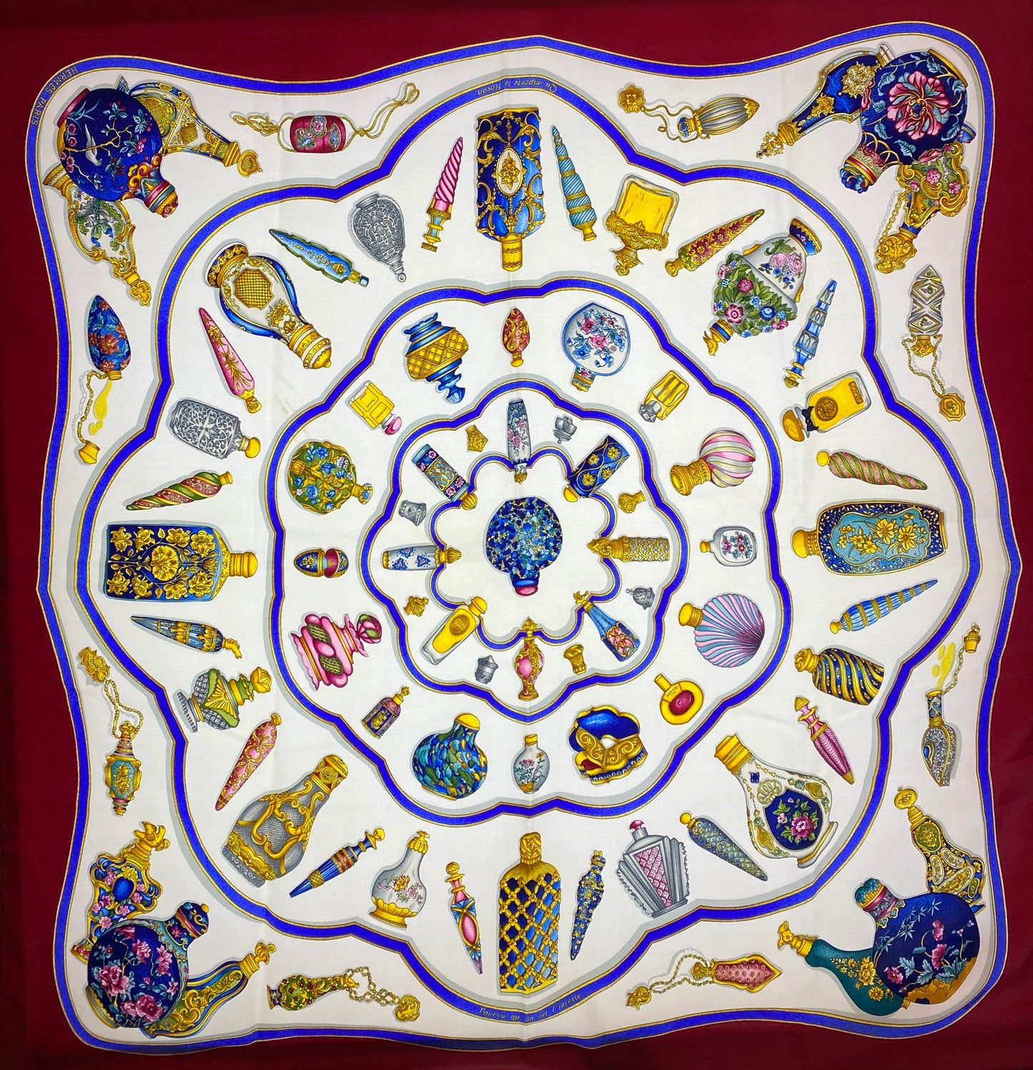 Hermes ‘Qu Importe Le Flacon’ Maroon Scarf