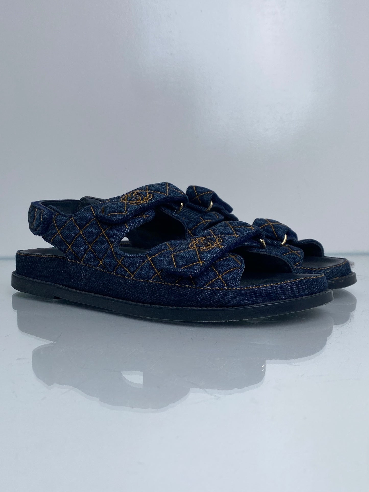 Chanel Denim Quilted CC Logo Dad Sandals, 41.5