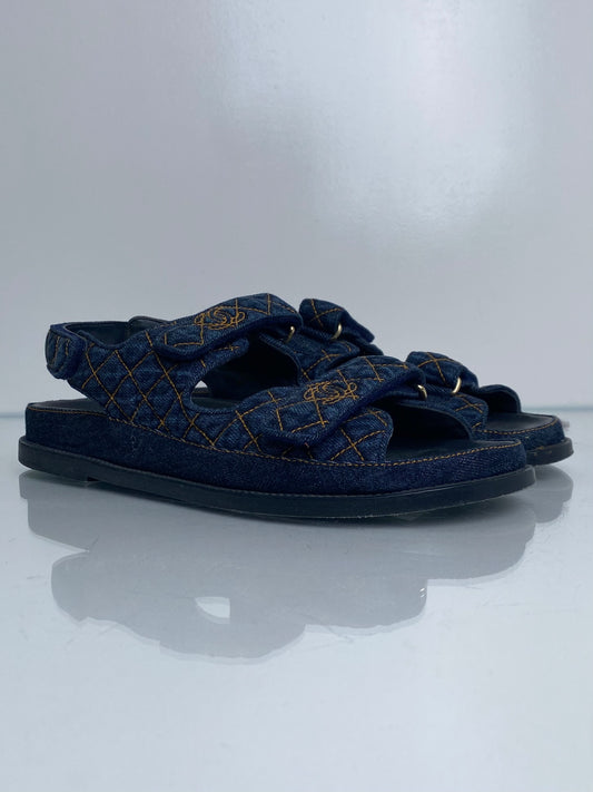 Chanel Denim Quilted CC Logo Dad Sandals, 41.5