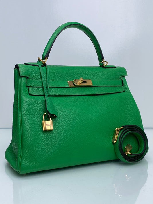 Hermes Kelly 32 Bamboo Clemence GHW #R