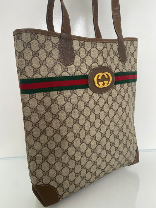 Gucci Web Stripe GG Supreme Tote