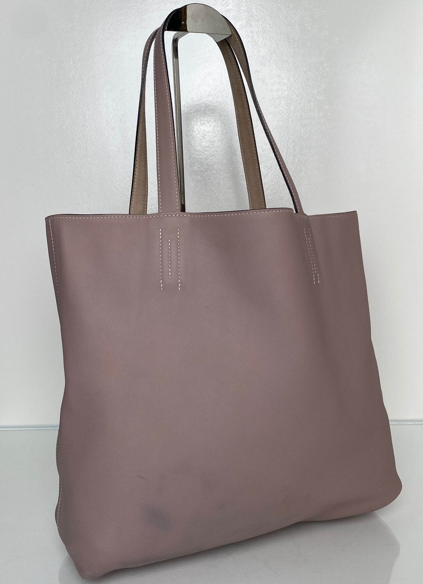 Hermes Double Sens 45 Reversible Suede Taupe Tote
