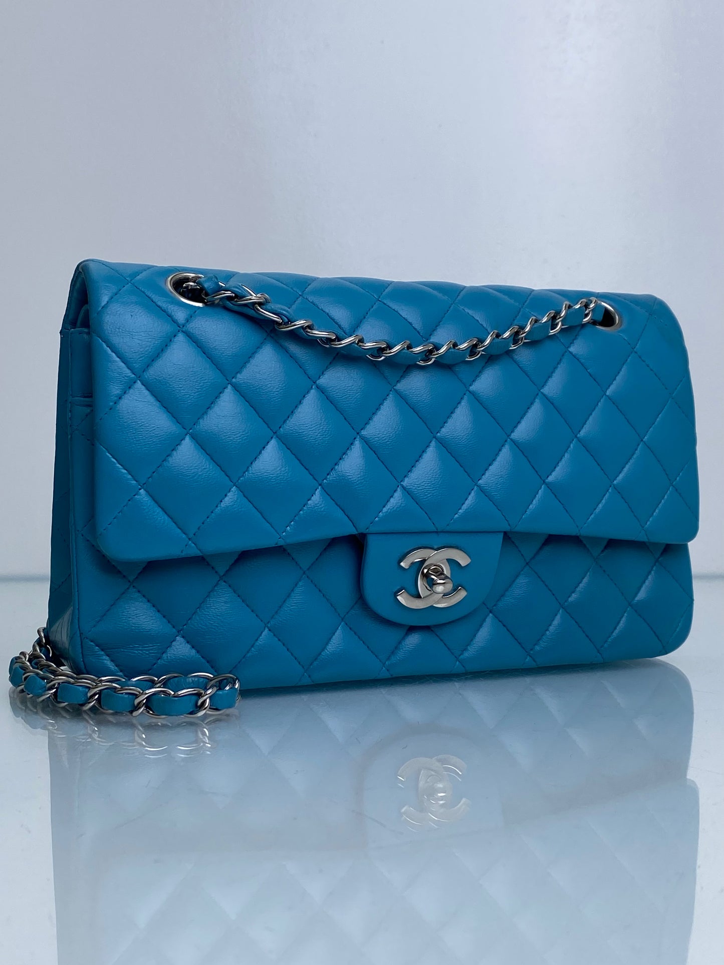 Chanel Classic Double Flap Turquoise Lambskin Bag SHW