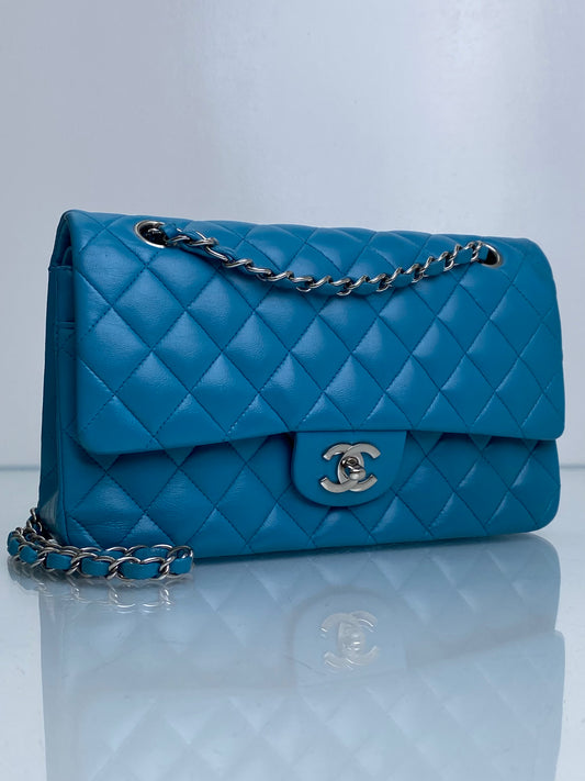 Chanel Classic Double Flap Turquoise Lambskin Bag SHW