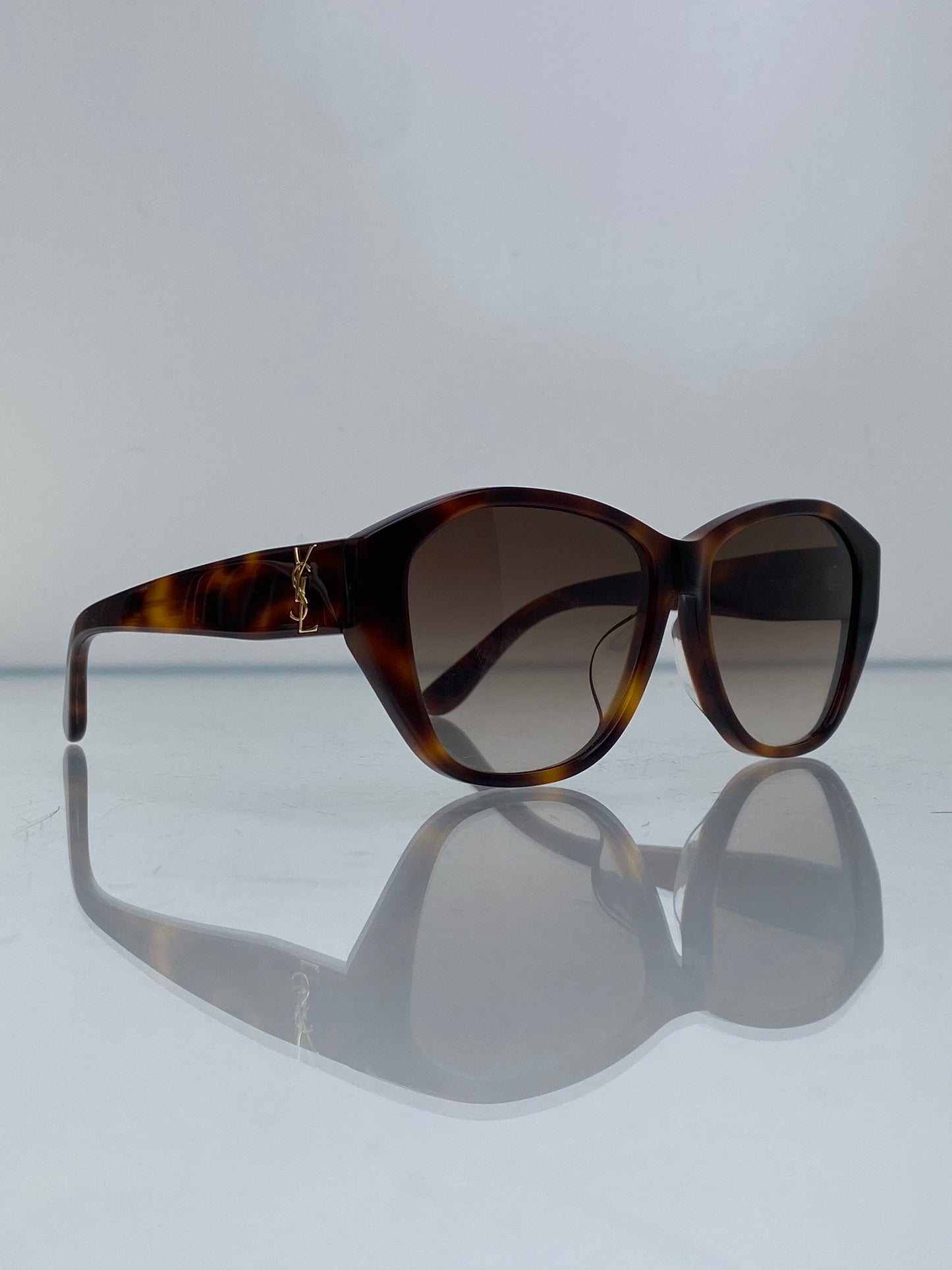 Saint Laurent Tortoise Shell & Gold Logo Sunglasses