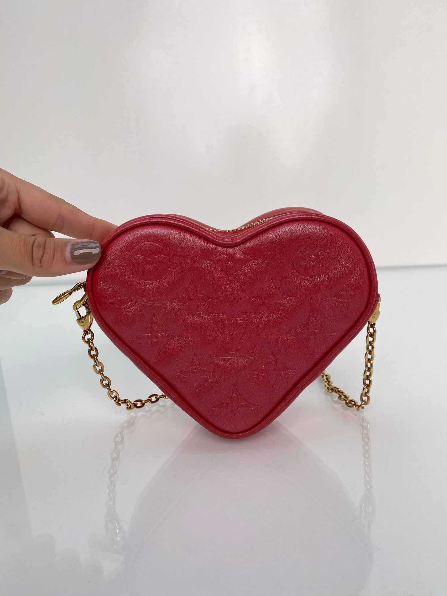 Louis Vuitton Red Metallic Monogram Sac Couer Heart Bag GHW