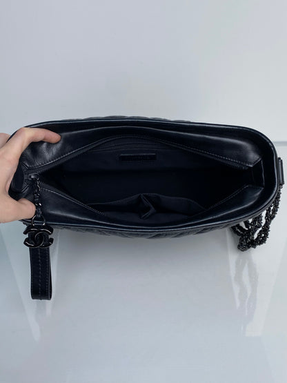 Chanel Black On Black Crinkled Calfskin Gabrielle Bag BHW #28