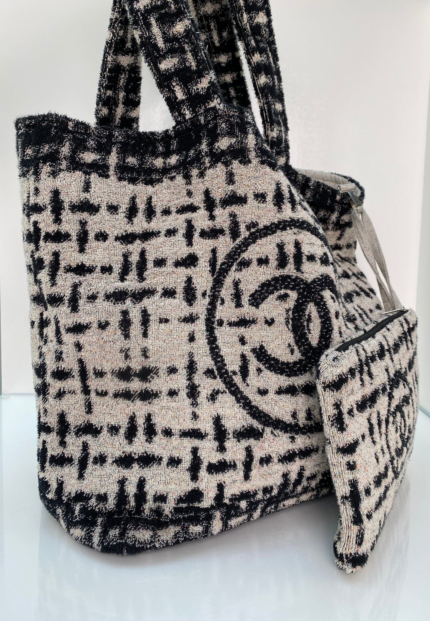 Chanel Black/Grey Towel Bag with Pouch