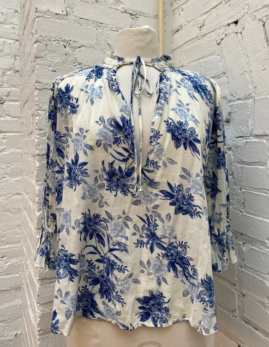 Free People Blue & Cream Paisley Top, S