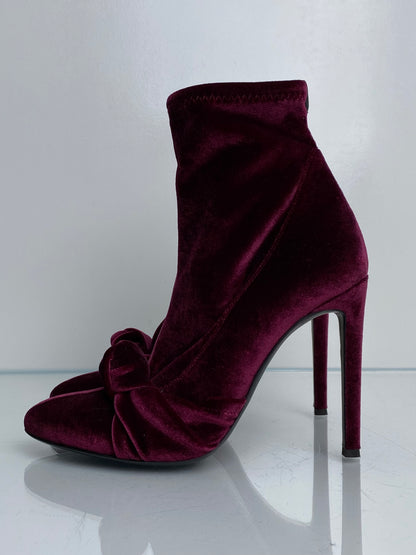 Giuseppe Zanotti Burgundy Ophelia Velvet Knot Heels, 39