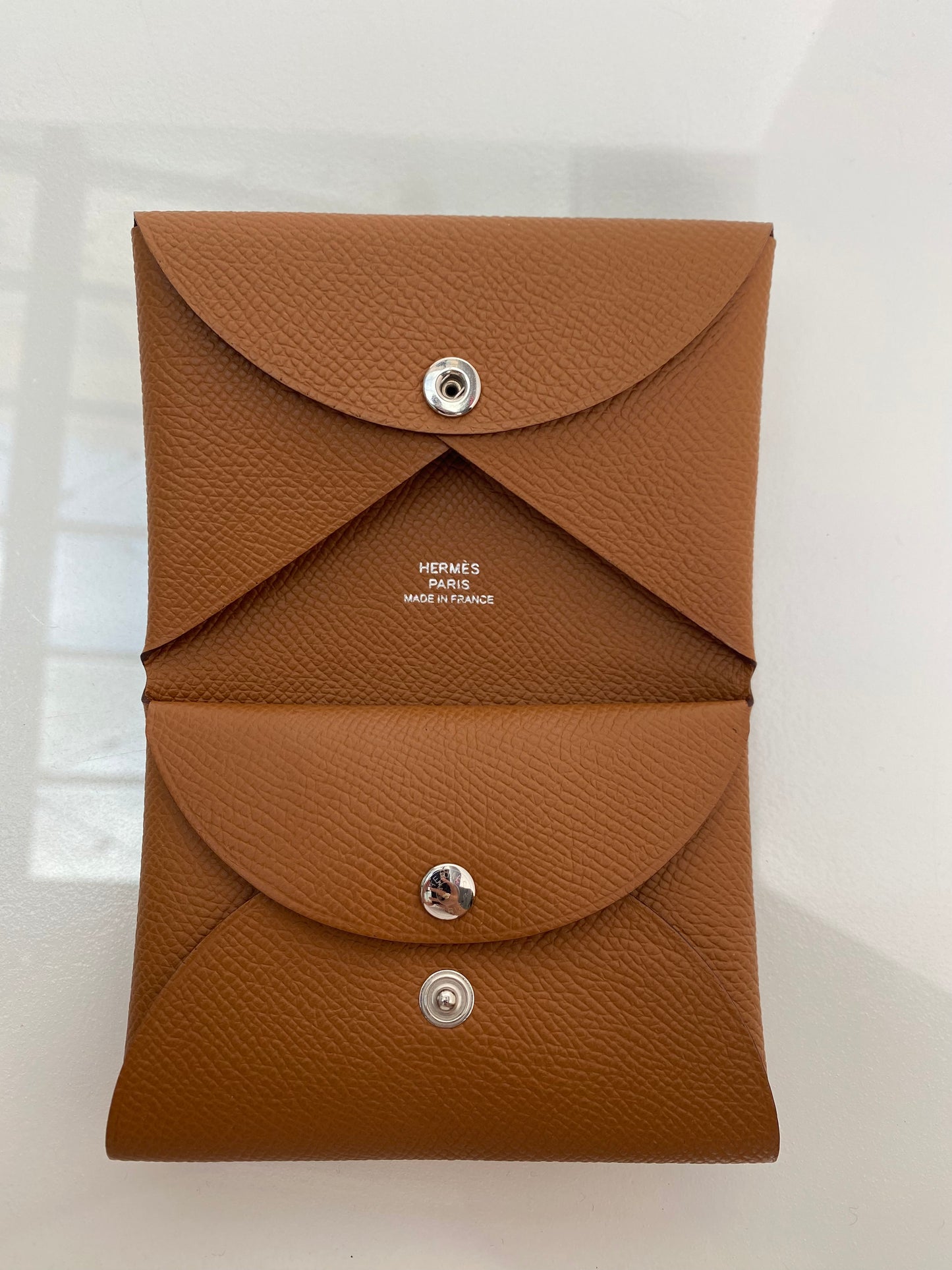 Hermes Gold Calvi Duo Compact Card Holder
