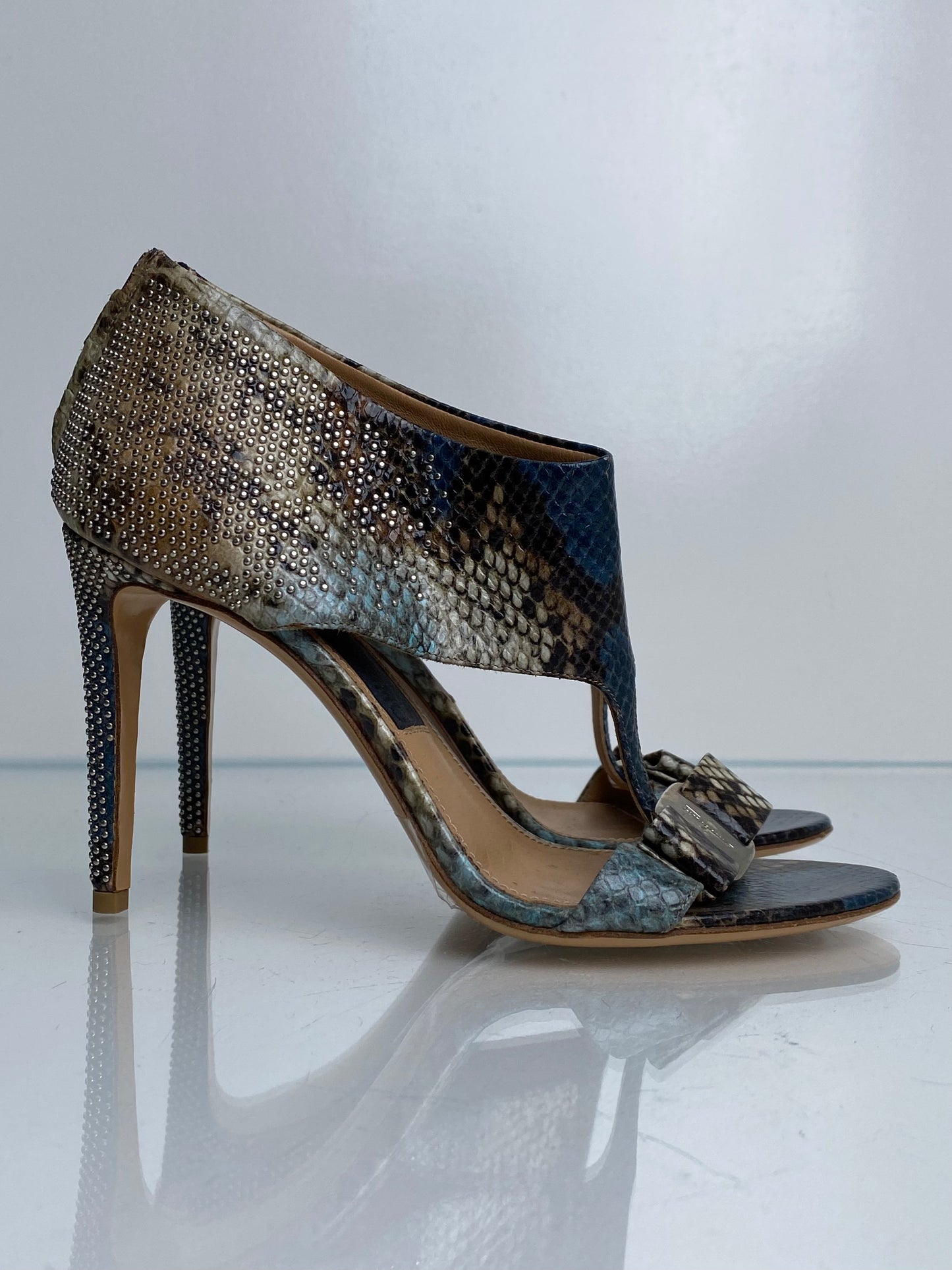 Salvatore Ferragamo Snakeskin Studded Heels, 8.5