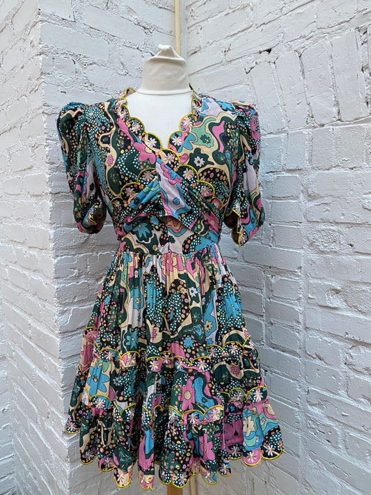 Celia B Abstract Floral Wrap Dress XS