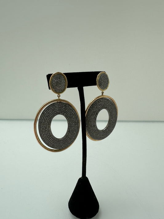Diamond & Gold Oval Clip On Earrings