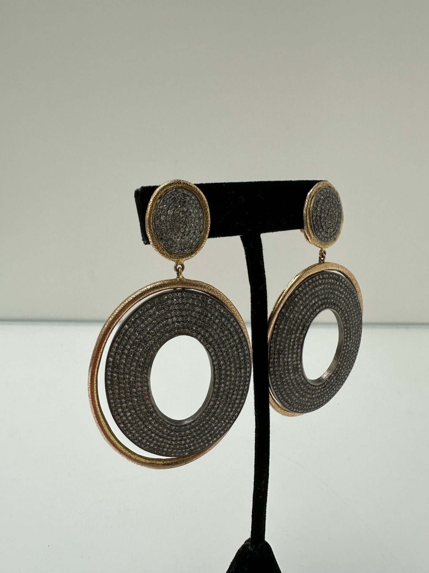 Diamond & Gold Oval Clip On Earrings