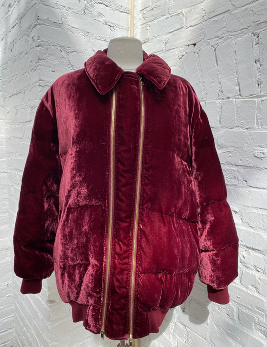 Stella McCartney Red Velvet Hooded Puffer Jacket, 34