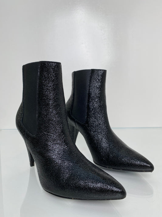 Saint Laurent Black Crinkle Leather Boots, 38.5