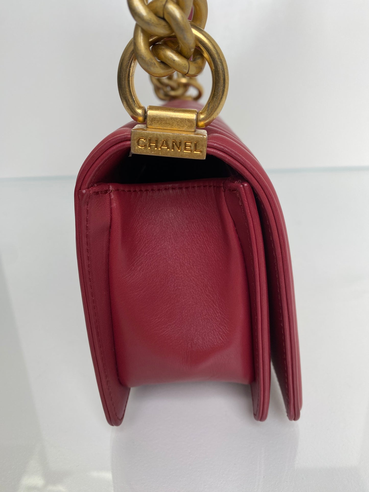 Chanel Boy Bag Red Lambskin Chevron Small GHW