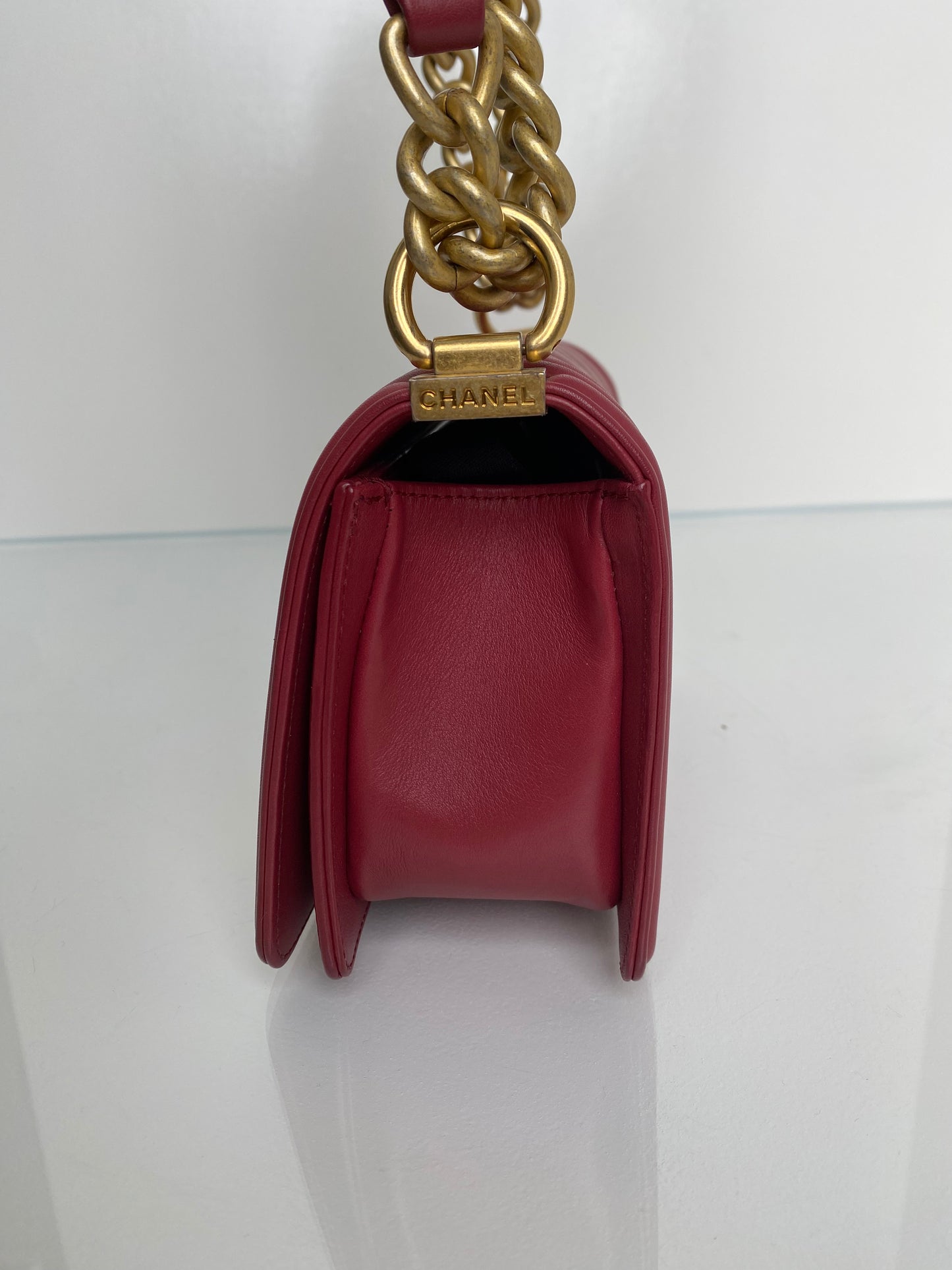 Chanel Boy Bag Red Lambskin Chevron Small GHW