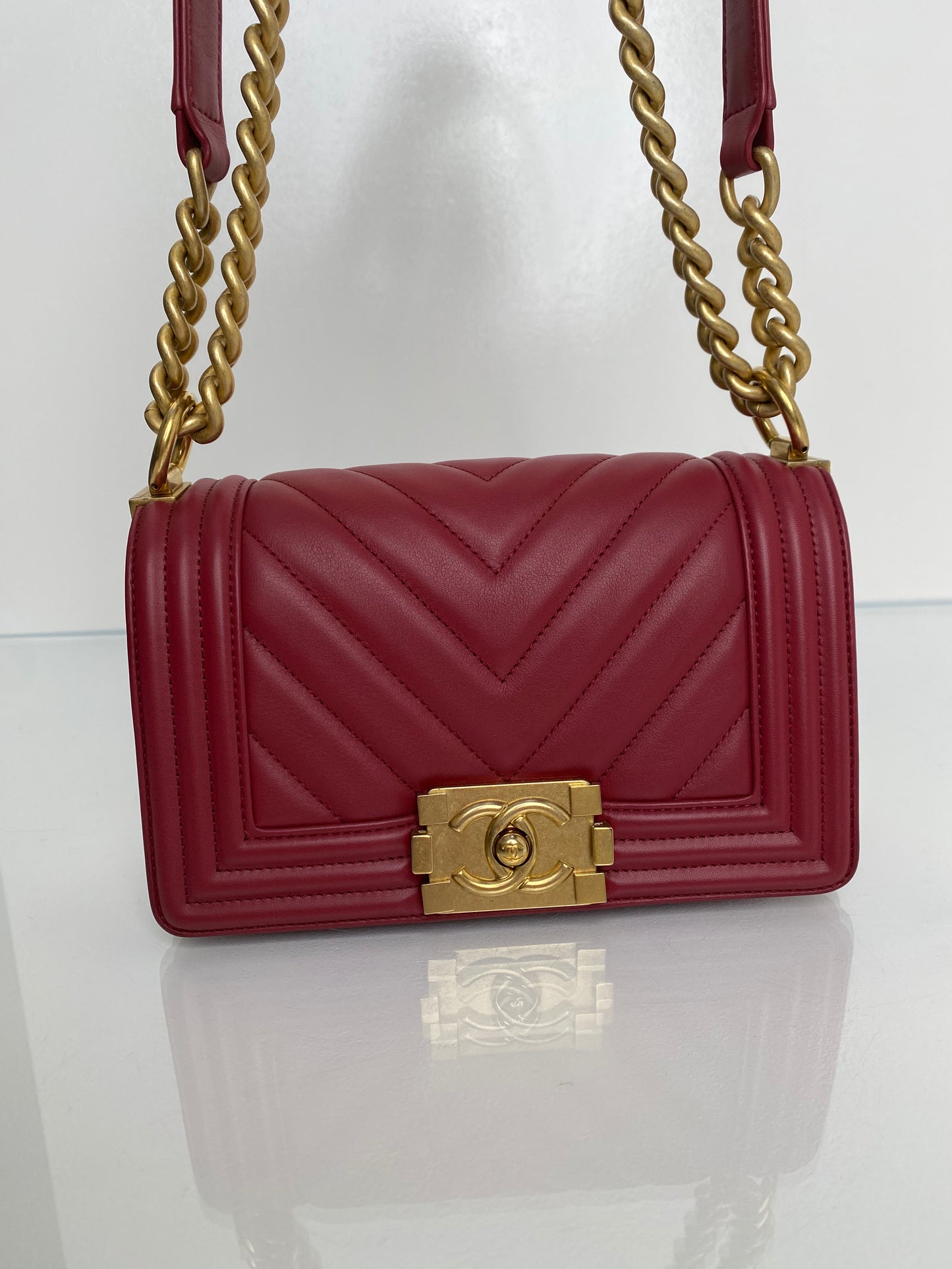 Chanel Boy Bag Red Lambskin Chevron Small GHW