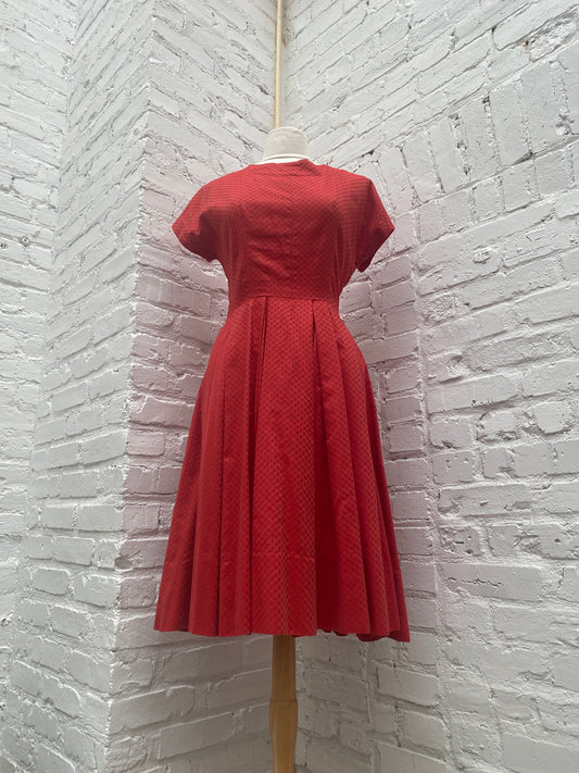 1960’s Red Box Pleated Dress, M