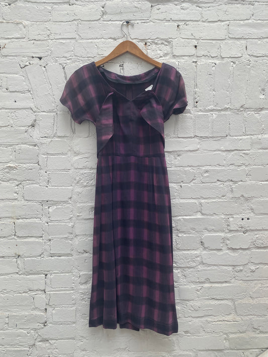 1960’s Purple/Black Plaid Sheath Dress