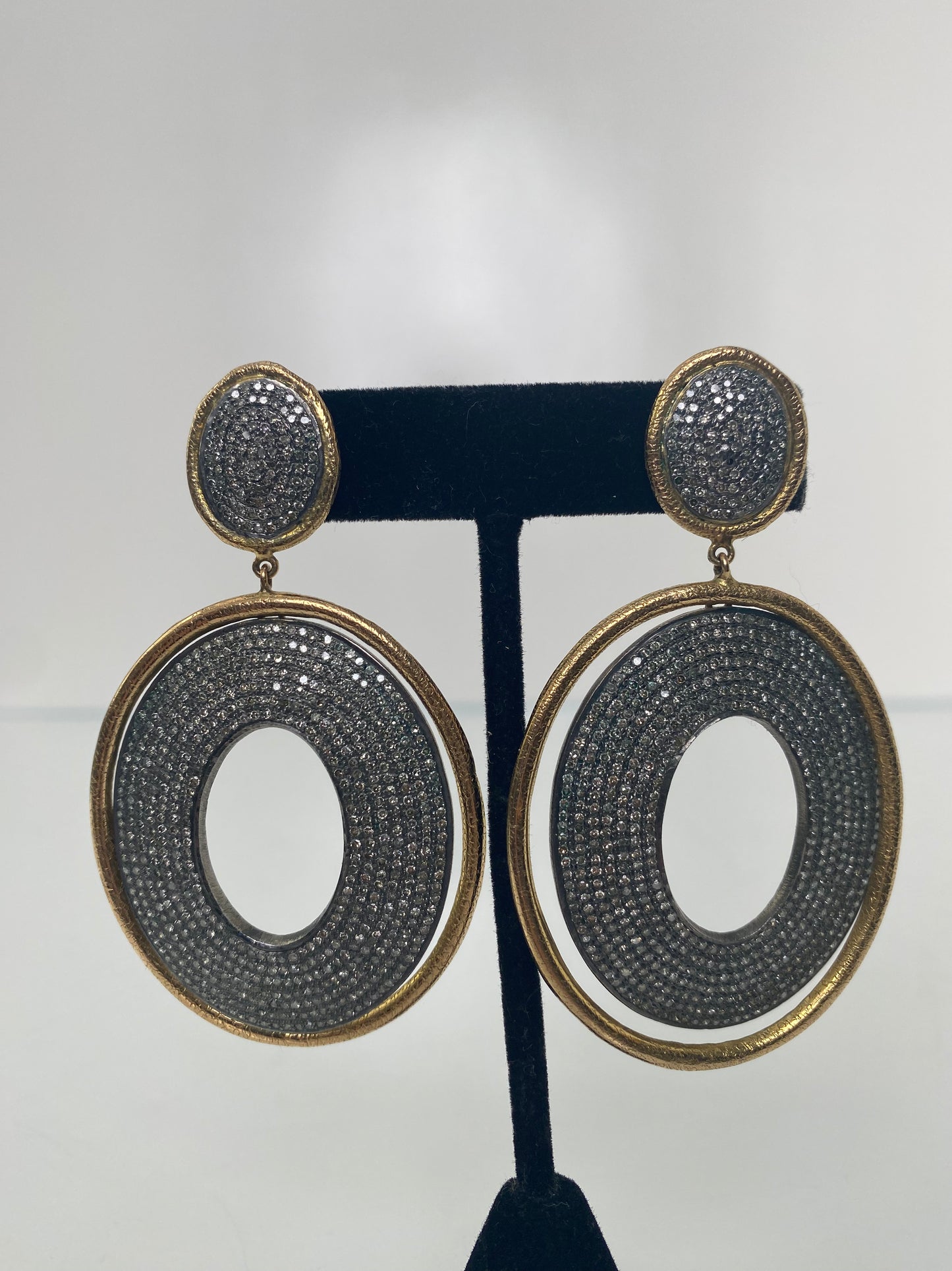 Diamond & Gold Oval Clip On Earrings