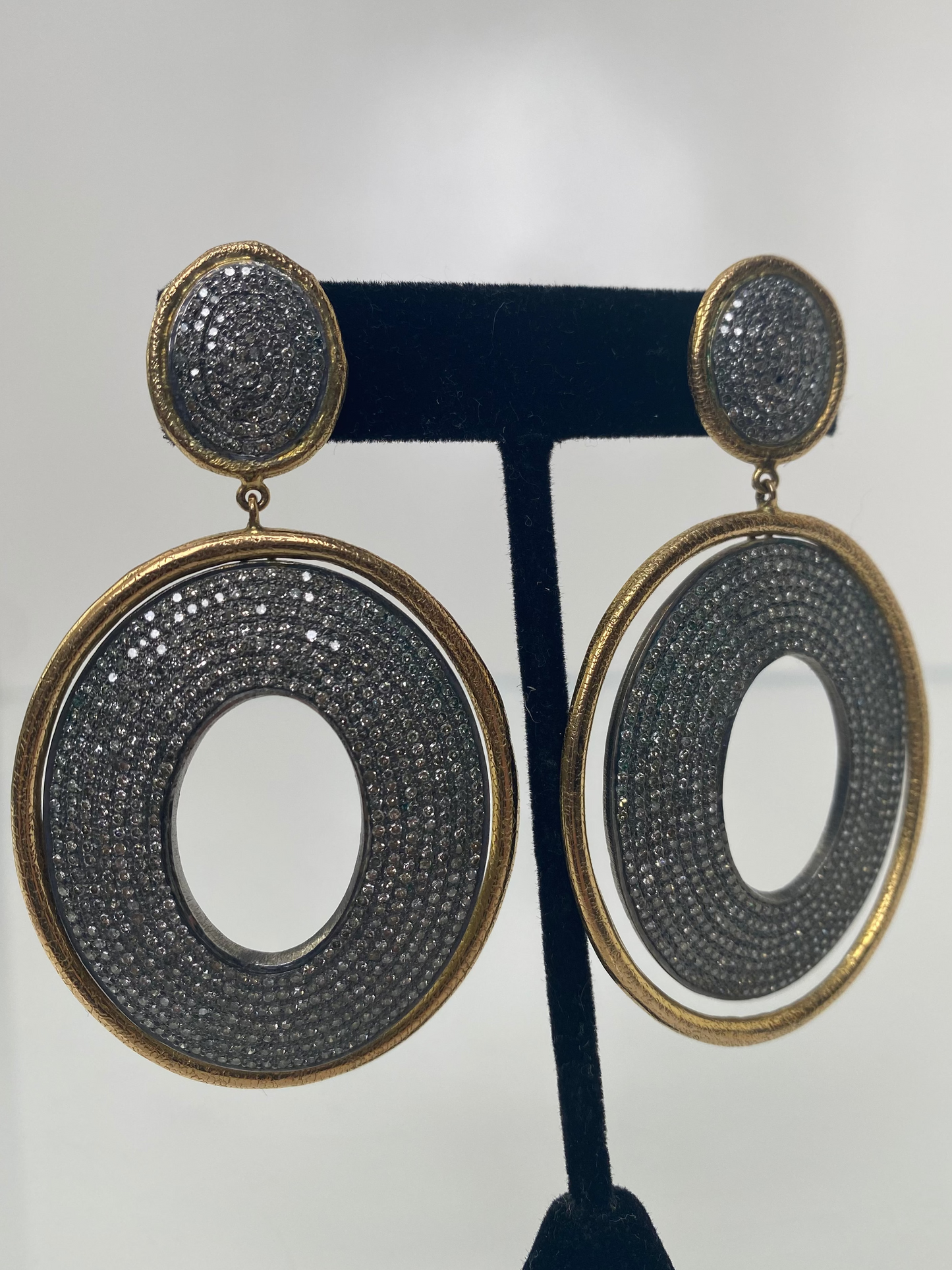 Diamond & Gold Oval Clip On Earrings