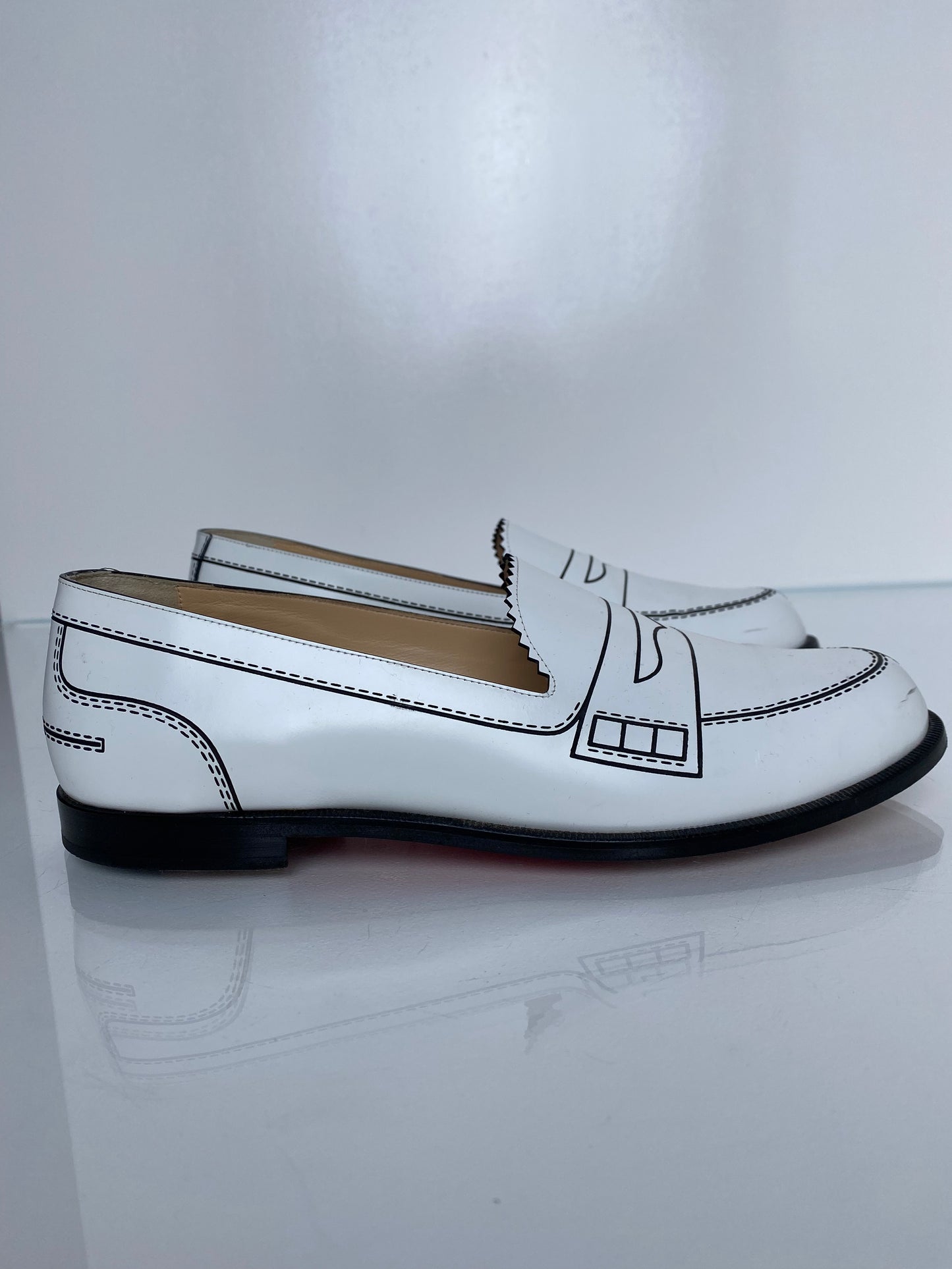 Christian Louboutin White Mocalaureat Tromp L'oeil Loafers, 39
