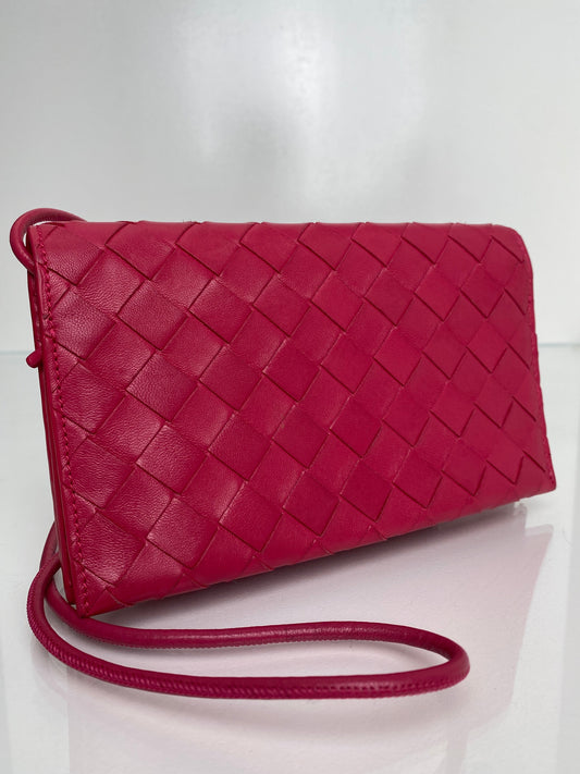 Bottega Veneta Pink Intrecciato Wallet On Strap Bag