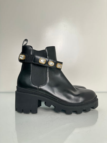Gucci GG Black Magnum Chelsea Boots w/Crystals, 39.5
