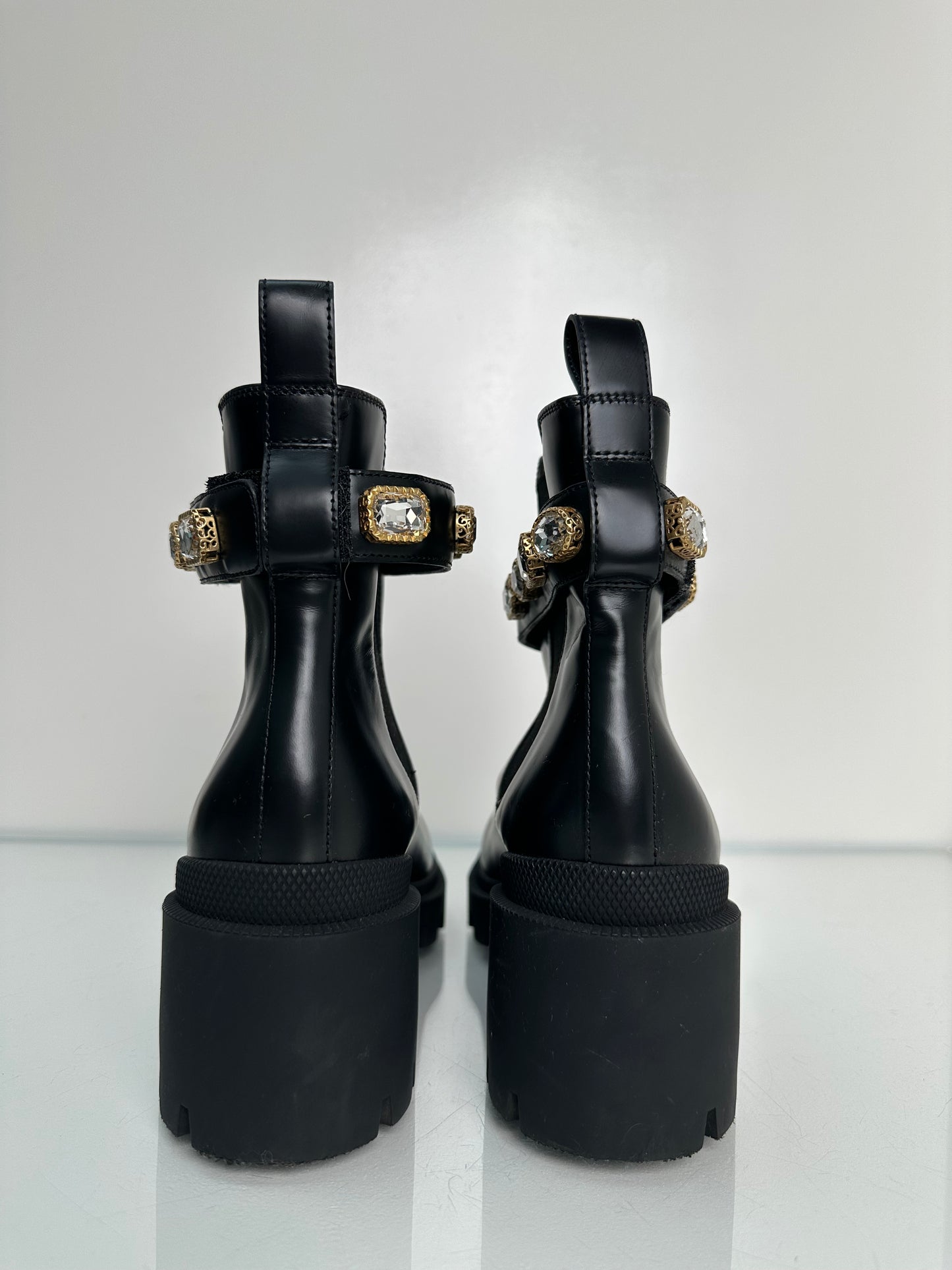 Gucci GG Black Magnum Chelsea Boots w/Crystals, 39.5