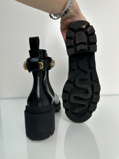 Gucci GG Black Magnum Chelsea Boots w/Crystals, 39.5