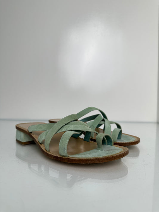 Chanel Light Green Sede Calfskin Sandals, 38