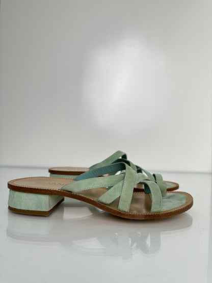 Chanel Light Green Sede Calfskin Sandals, 38