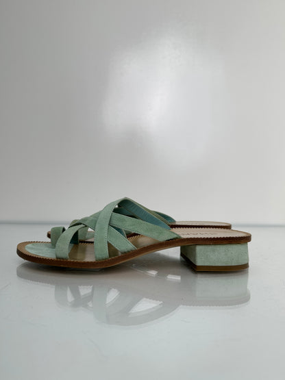 Chanel Light Green Sede Calfskin Sandals, 38