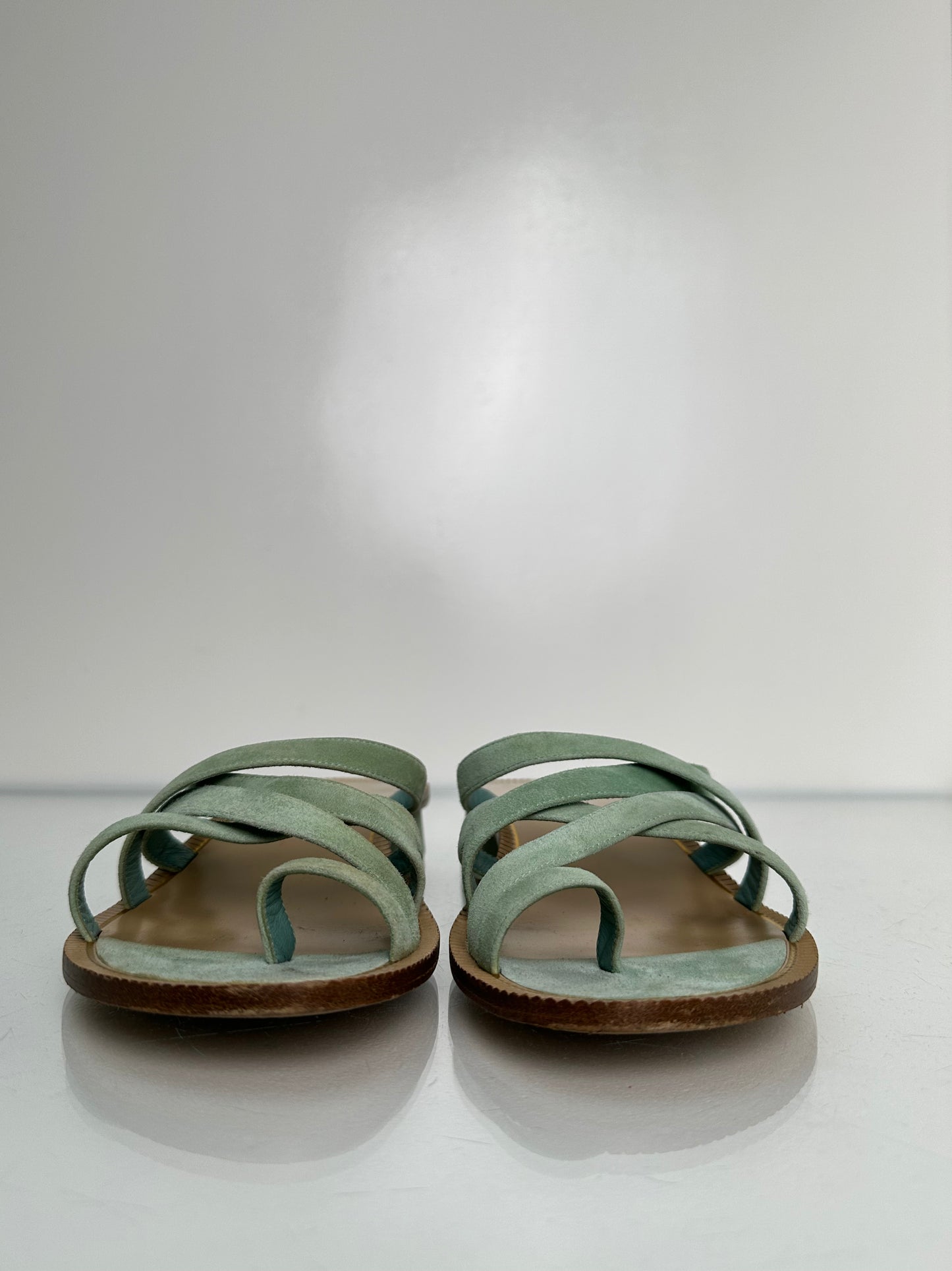 Chanel Light Green Sede Calfskin Sandals, 38