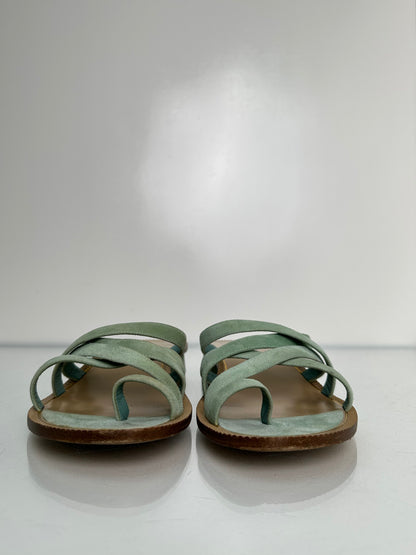 Chanel Light Green Sede Calfskin Sandals, 38