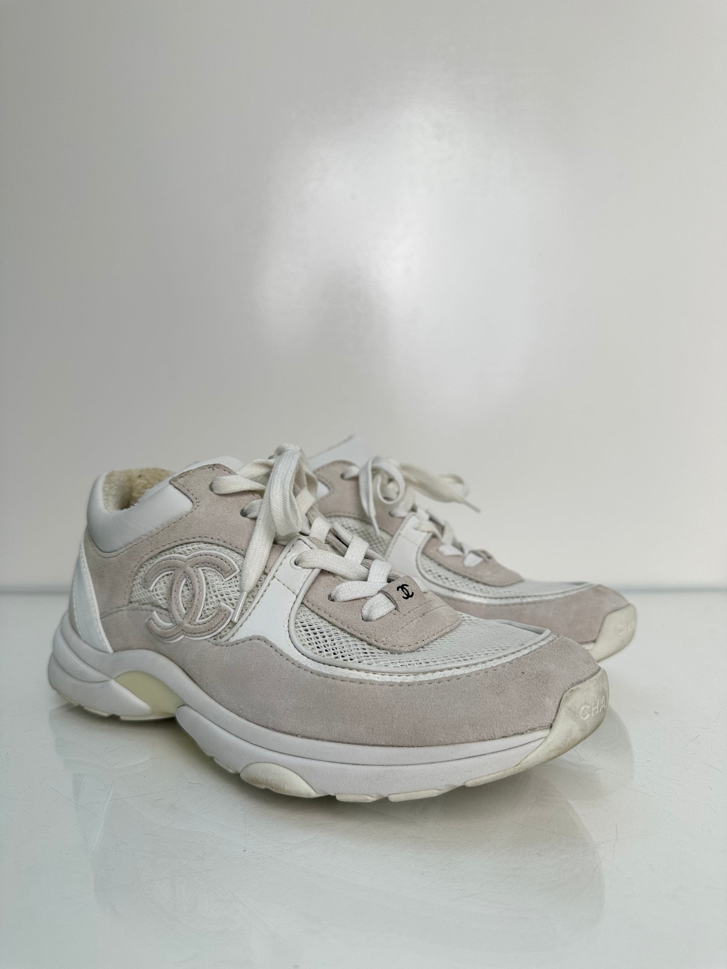 Chanel CC Sneakers Light Taupe/White, 39.5