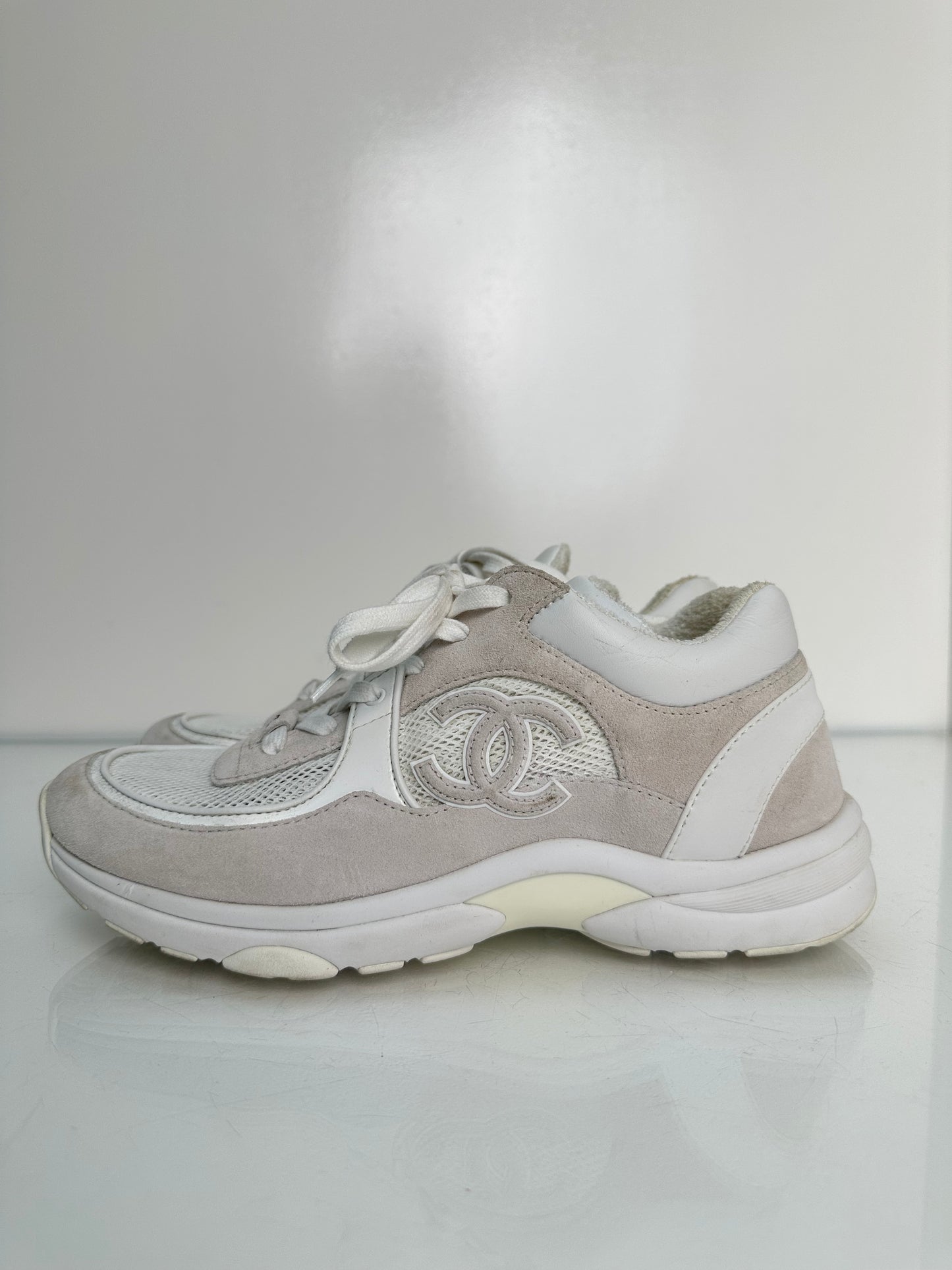 Chanel CC Sneakers Light Taupe/White, 39.5