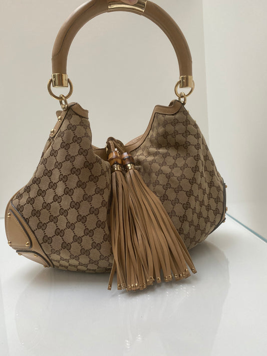 Gucci Canvas GG Bamboo Fringe Shoulder Bag