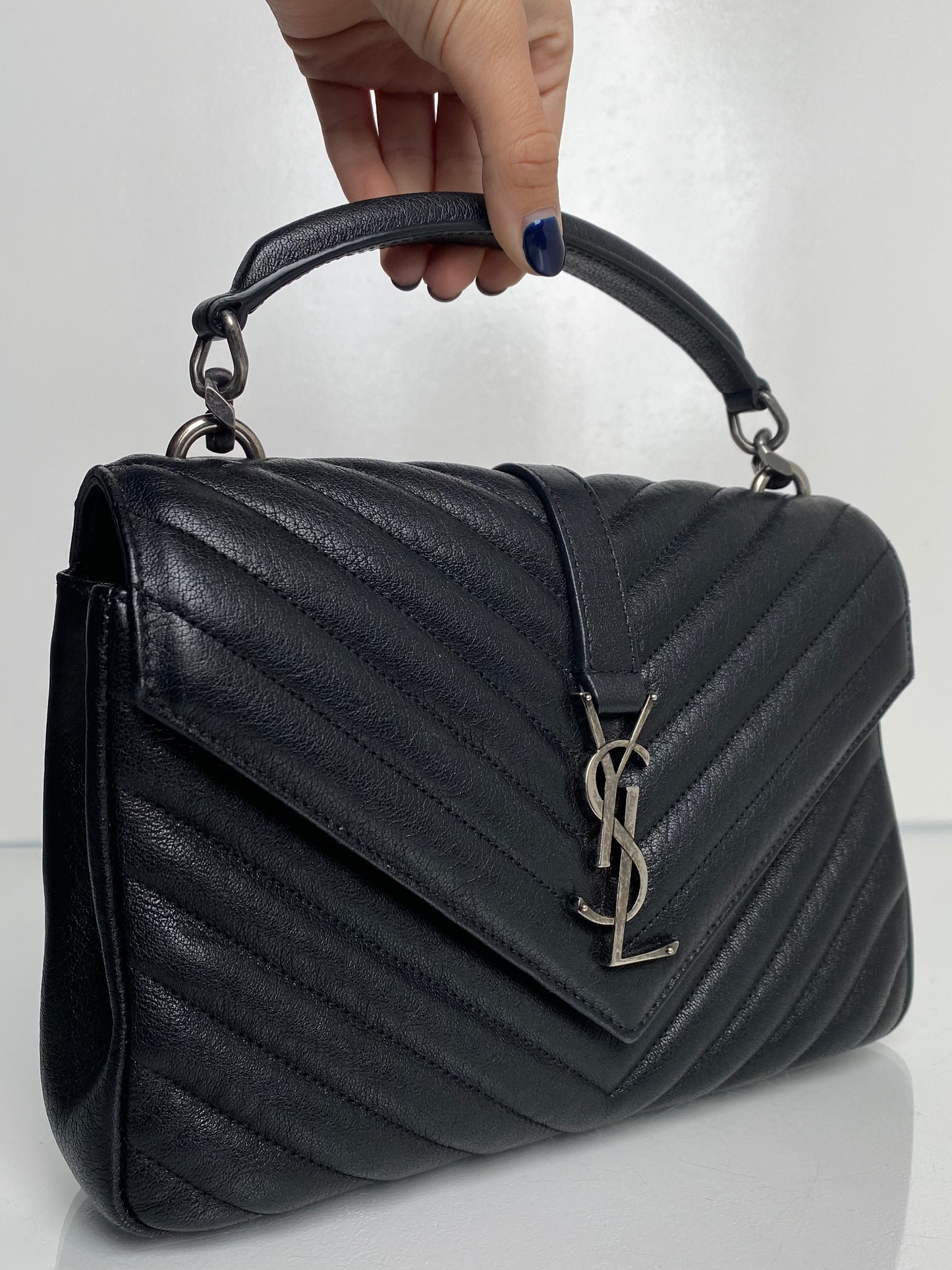 Saint Laurent Black Chevron College Tophandle Bag RHW