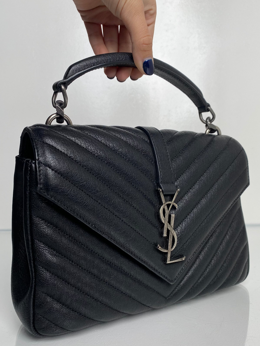 Saint Laurent Black Chevron College Tophandle Bag RHW