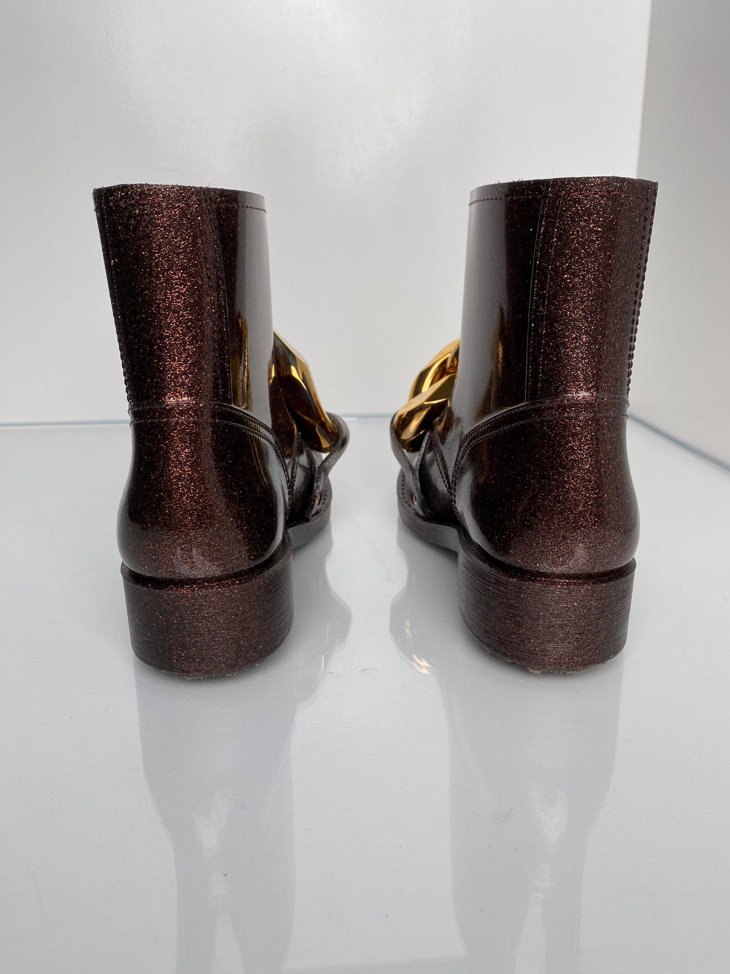 JW Anderson Bronze Glitter Rain Boots, 37